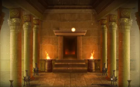Legacy of Dead di Play'n GO: la sala del tempio egizio con i bracieri accesi